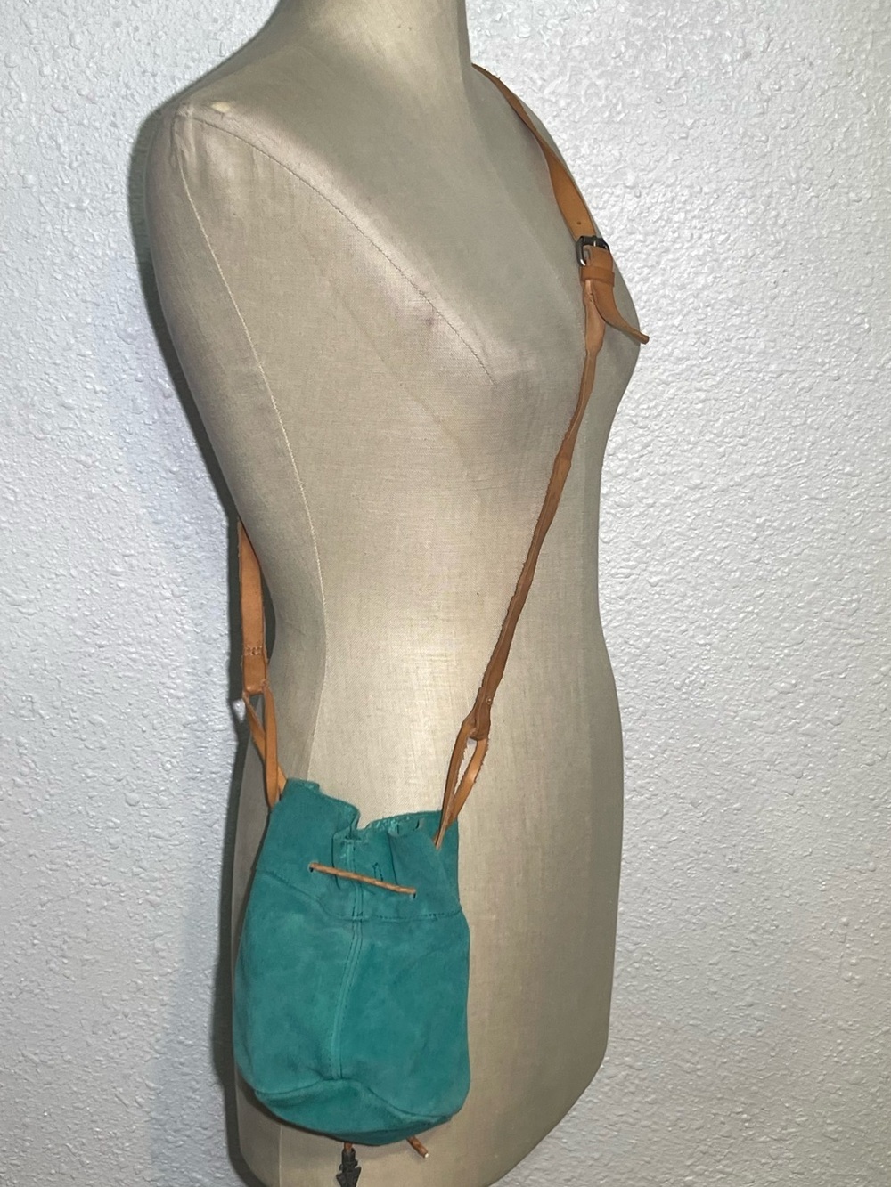 Free people teal Suede Drawstring Bucket Bag - Picture 5 of 6